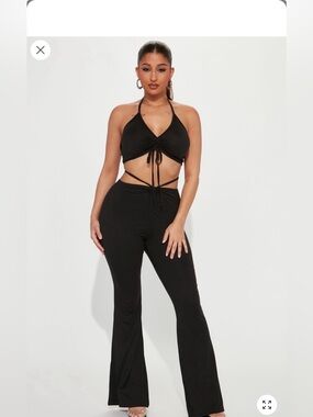 Fashion Nova Black Halter Ruched Tie-Front Jumpsuit